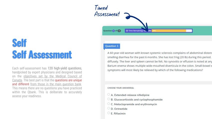 A screenshot of a self-assessment for MCCQE1 exam preparation in Ace QBank.