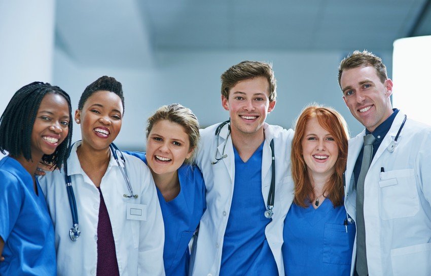 A group of medical students posed for a photo at the medical school, before signing up for Ace QBank.