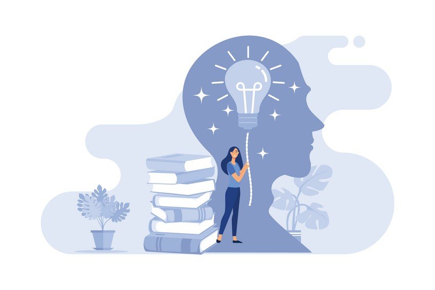 A woman with a light bulb in her head ponders a question from the MCCQE Part 1.