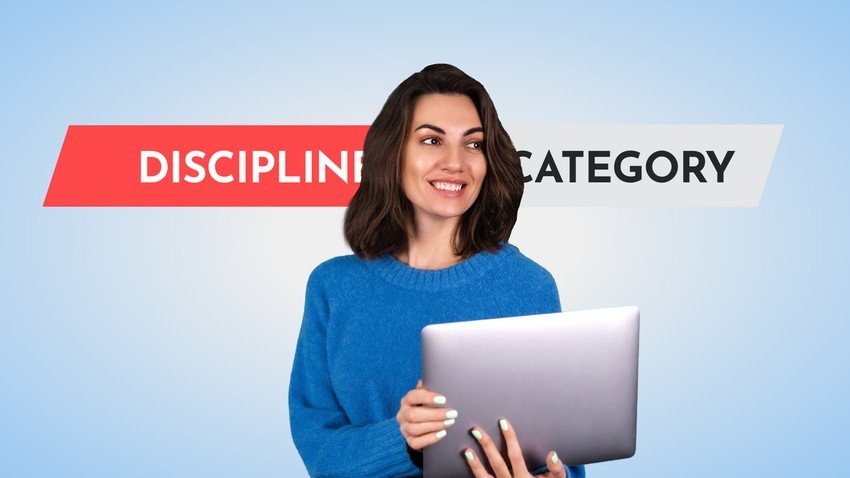 A woman holding up a laptop with the words "MCCQE1 exam preparation" in the discipline category.