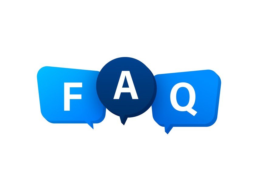 Three speech bubbles with the word faq on them for MCCQE1 exam preparation.