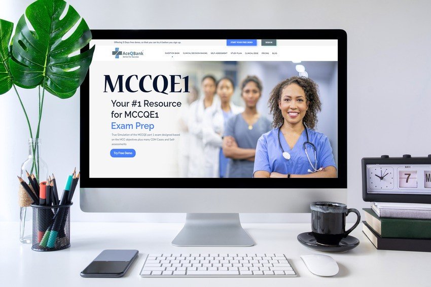 A computer on a desk is your gateway to success. Use it to explore how to practice questions effectively with Ace QBank online question bank, perfect for acing the MCCQE Part I.