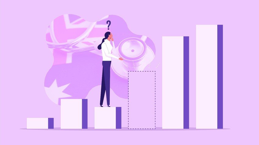 Illustration of a person standing on a bar graph with a question mark above their head, depicting uncertainty. A stethoscope is in the background, subtly hinting at AMC exam dates and the importance of Ace QBank in navigating the AMC exam.