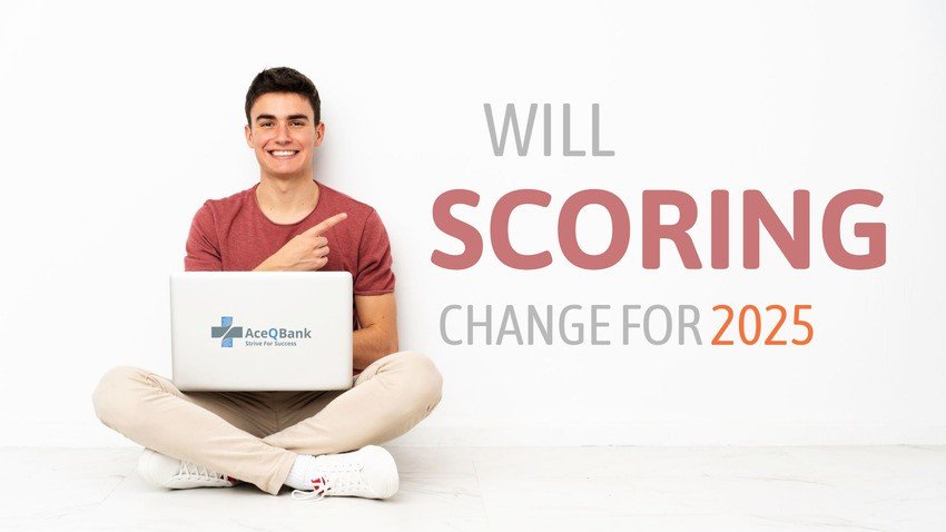 A person sits on the floor holding a laptop, contemplating "Will scoring change for 2025?" The anticipation of updating their strategy brings to mind resources like Ace QBank, crucial for anyone focused on 2025 MCCQE Part 1 prep.