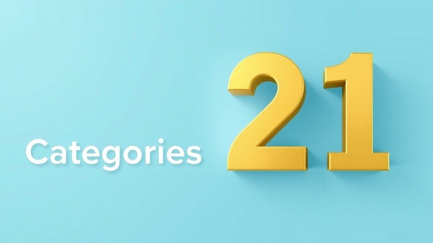 The image shows the word "Categories" and the number "21" in large gold text on a light blue background, highlighting the comprehensive MCCQE1 Exam Prep offered by Ace QBank.