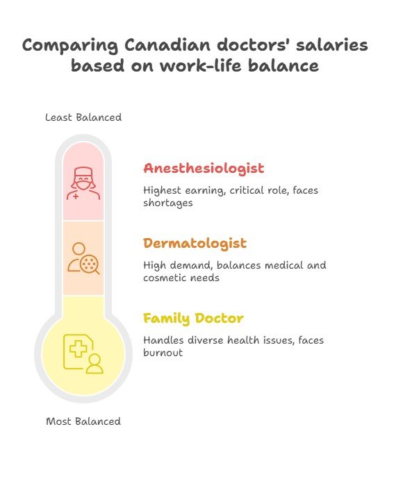 Comparing Canadian doctors' salaries based on work-life balance after passing the MCCQE1 exam with Ace QBank.