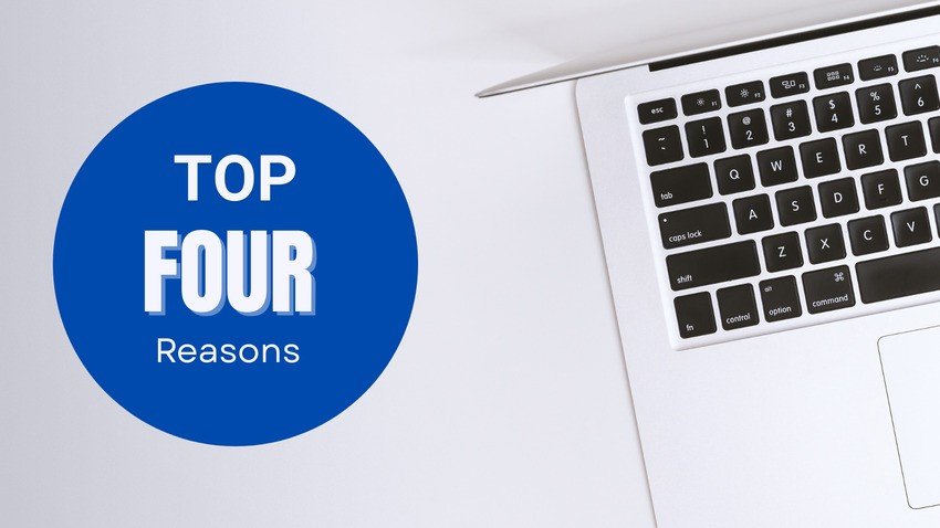 A partial view of a laptop keyboard sits next to a blue circle with the text "Top Four Reasons" on a white background, highlighting key insights from Ace QBank for MCCQE1 and updates on Doctor salaries.